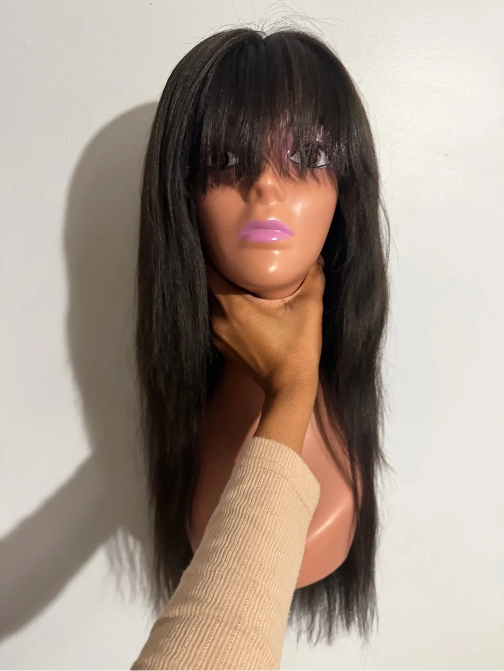 Sleek Dark Brown Long Straight Wig with Full Fringe
